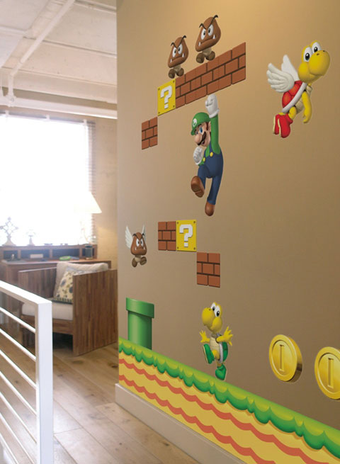 My DIY Nintendo / SMB3 inspired game room. Mural and shelving all